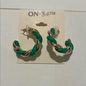 Green and Gold Twisted Hoop Earrings-Pierced